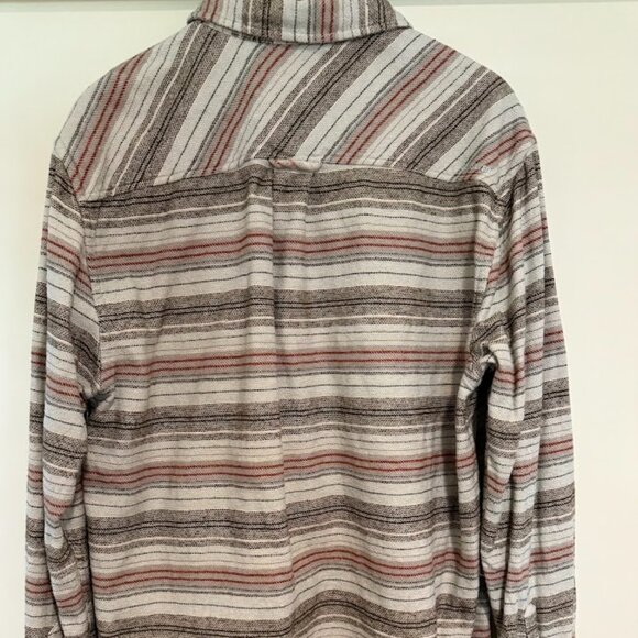 Quicksilver Brown Striped Flannel Cotton Long Sleeve Button Down, Size LG - Picture 2 of 4